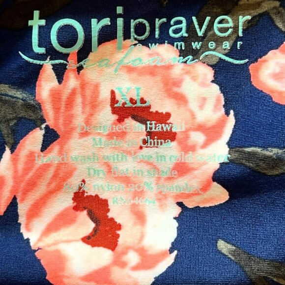 TORI PRAVER SIZE XL 12+ NAVY BLUE FLORAL ONE PIECE SWIM SUIT - Picture 12 of 12